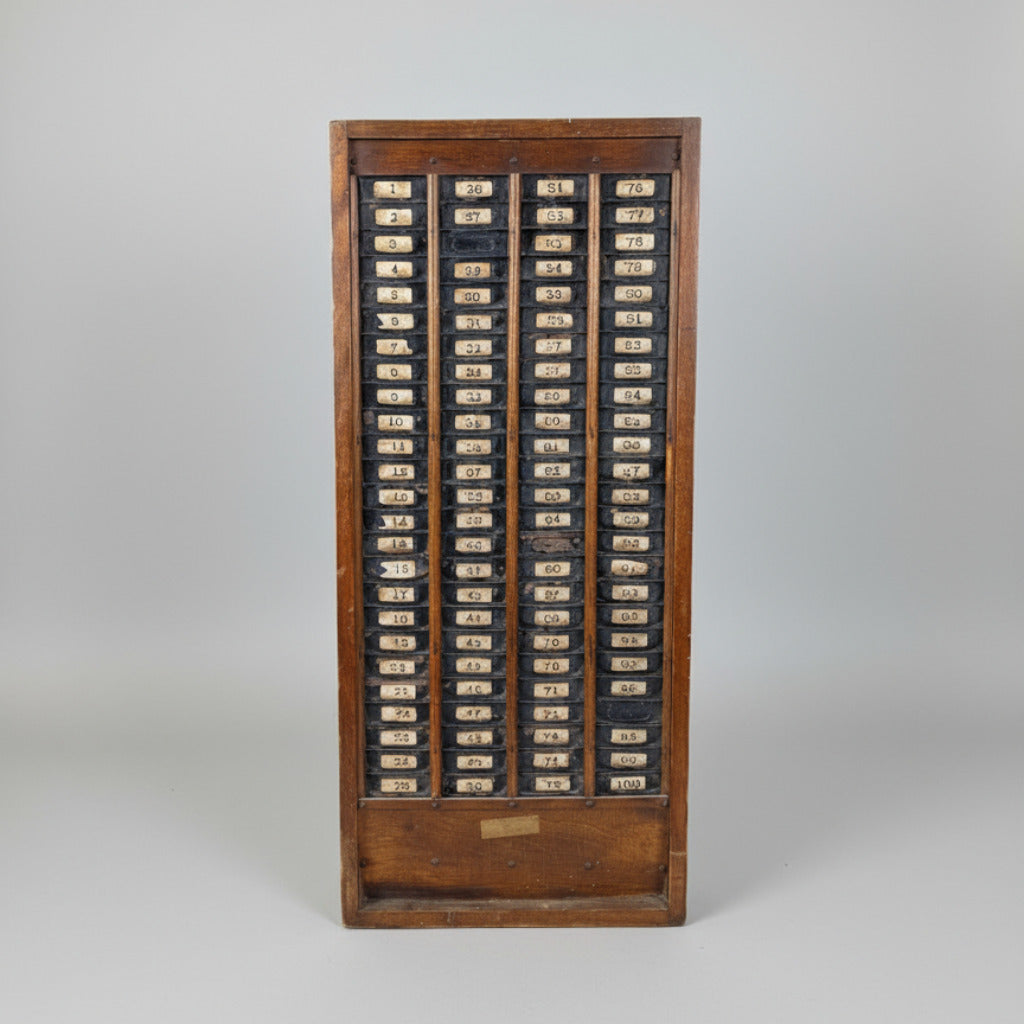 Vintage yorkshire mill wooden clocking in board